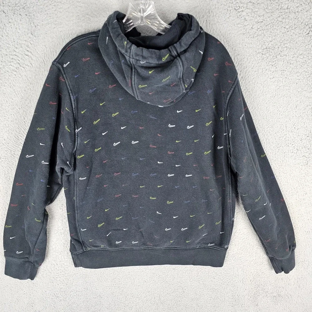 Nike Hoodie Mens Small Black All Over Swoosh Fleece Lined Long Sleeve DC2767-010